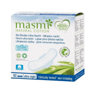 Masmi Natural Cotton Compresas Ultra Noche Alas 10 unidades