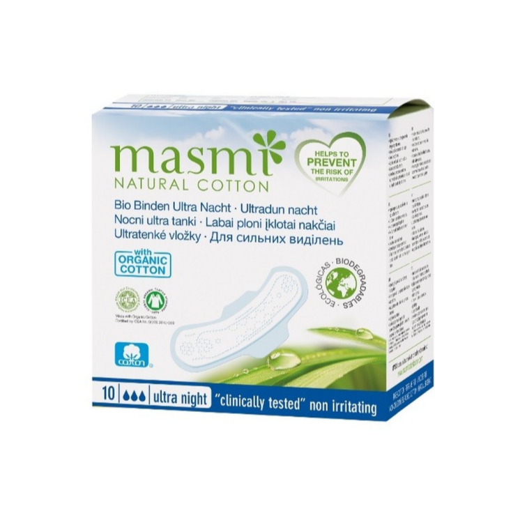 Masmi Natural Cotton Compresas Ultra Noche Alas 10 unidades