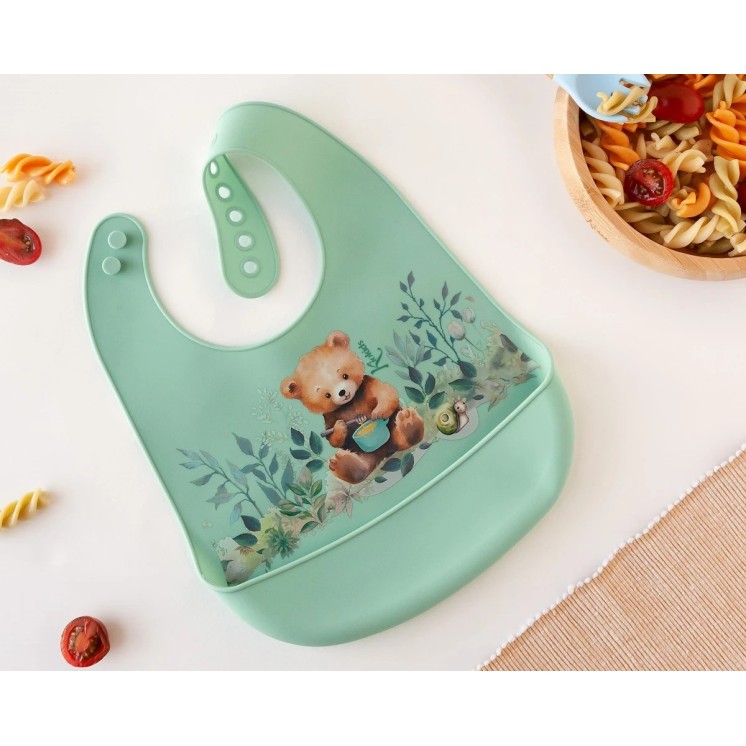Kiokids Babero blandito silicona oso sage