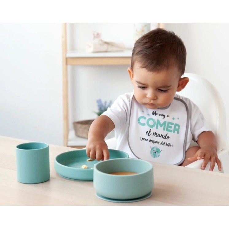 Kiokids Set vajilla 3 piezas silicona sage