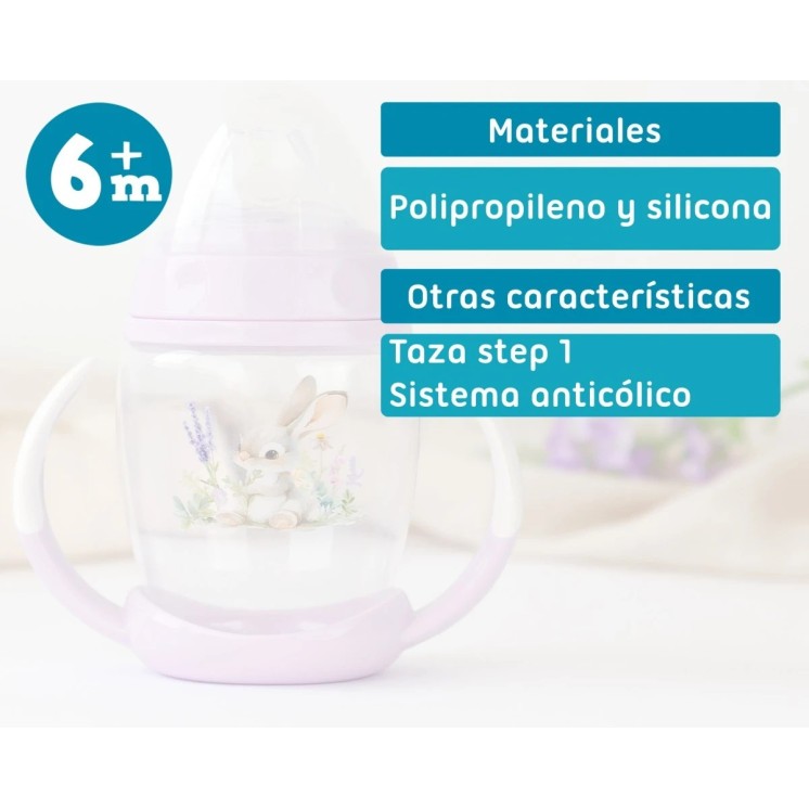 Kiokids Taza de aprendizaje step 1 conejo lavanda