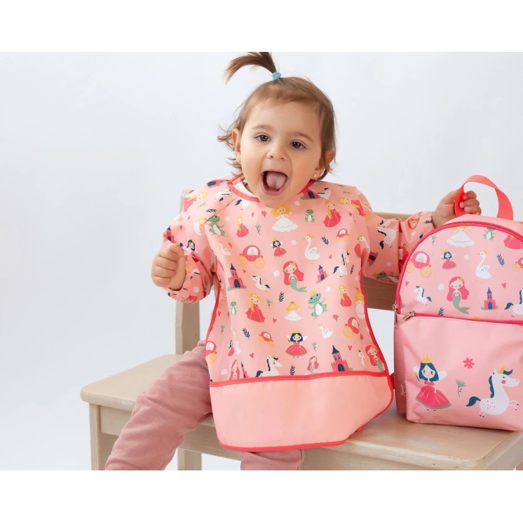 Kiokids Babero impermeable con mangas rosa