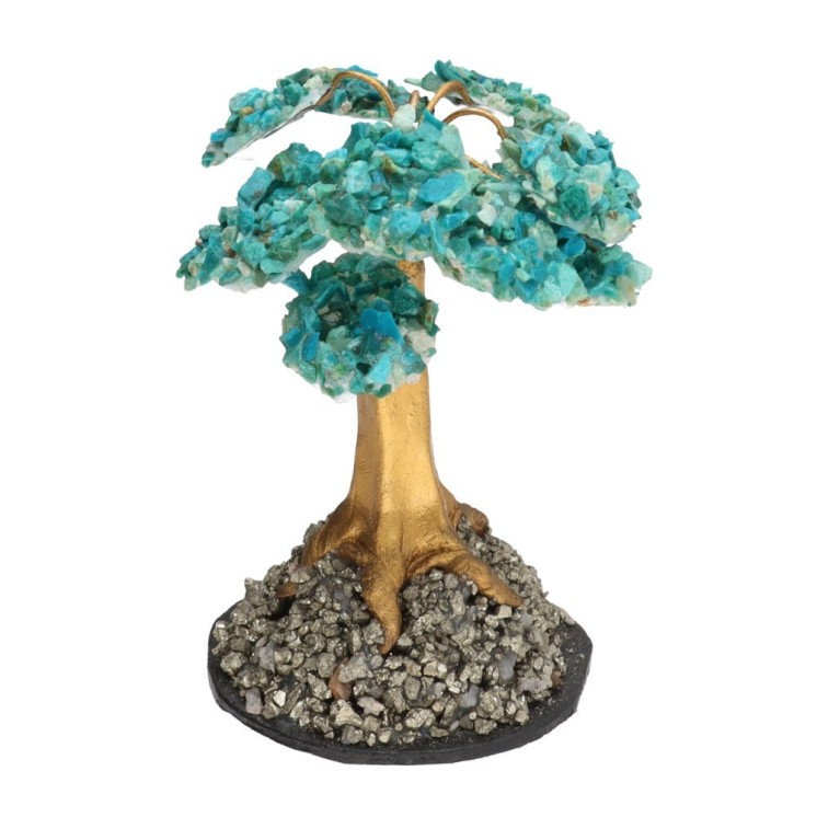 Árbol de Crisocola Mini con Base de Pirita