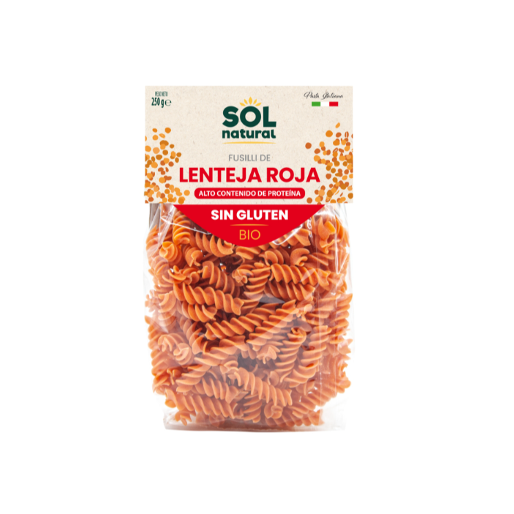 Sol Natural Fusilli de lenteja roja sin gluten Bio