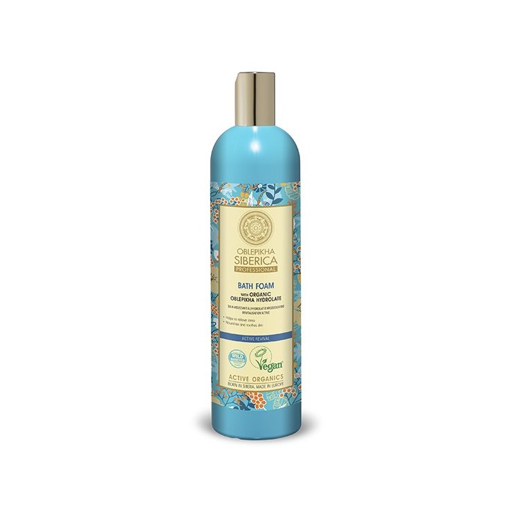 Natura Sibérica Oblepikha ESPUMA DE BAÑO CON HIDROLATO DE ESPINO AMARILLO ORGÁNICO, FRESCOR ENERGIZANTE, 550 ml
