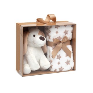 Kiokids Set de Regalo: Peluche Perro y Manta de Estrellas